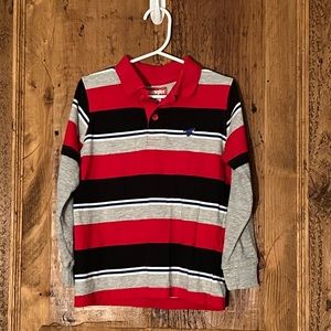 Kids Wrangler Red, Black, Gray, and White Striped Long Sleeve Collared Shirt 5T